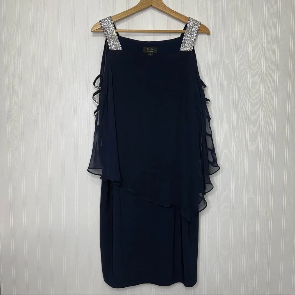 MSK Women’s Navy Blue formal dress with rhinestone detail size 2X - Picture 2 of 10